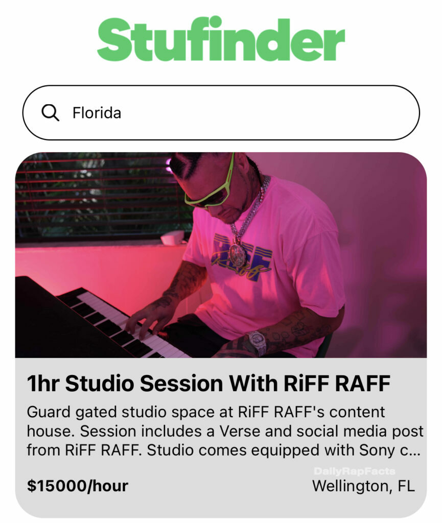 1 Hour Studio Session with RiFF RAFF on Stufinder