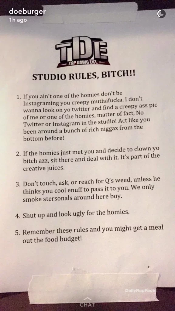 DoeBurger TDE's studio rules