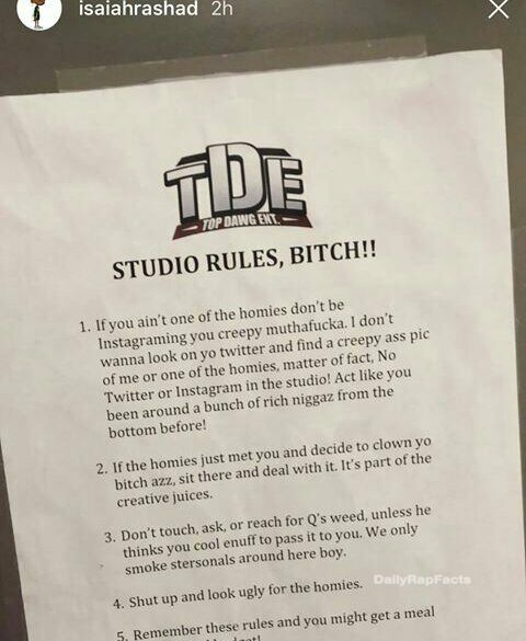 Isaiah Rashad TDE Studio Rules
