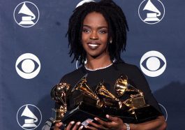 Lauryn Hill holding her Grammys