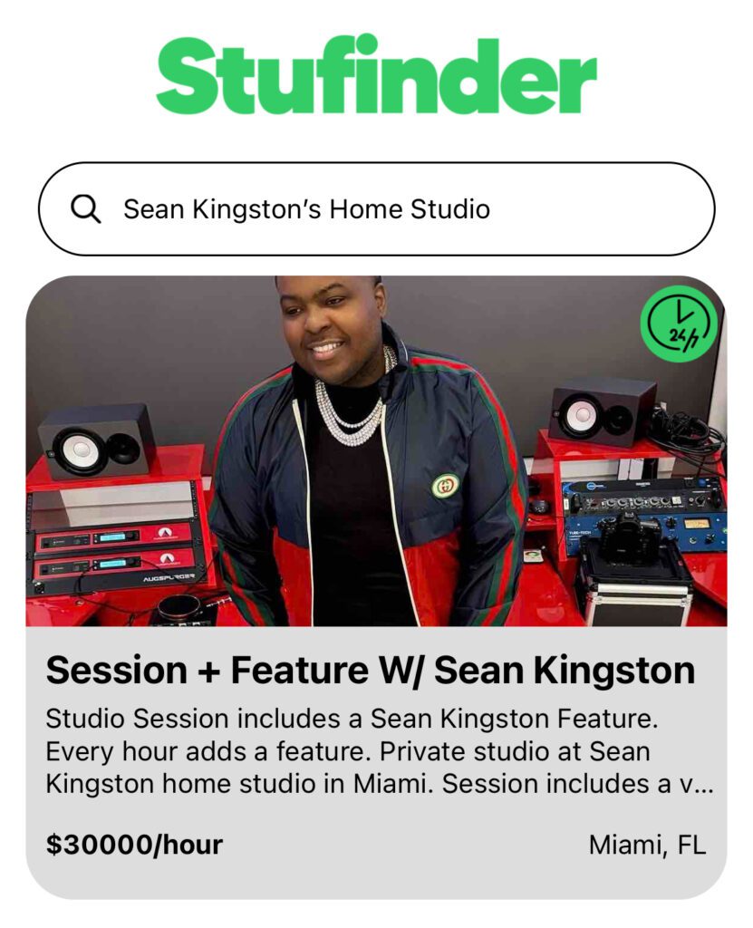 Sean Kingston lists his Home Studio on Stufinder for $30k an hour including verse